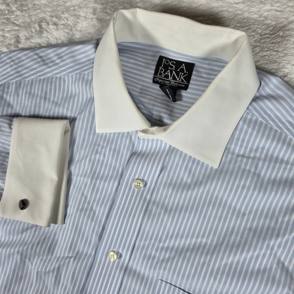 Jos. A. Bank Banker Signature Collection Mens 16-34 Blue Striped Button Up Shirt